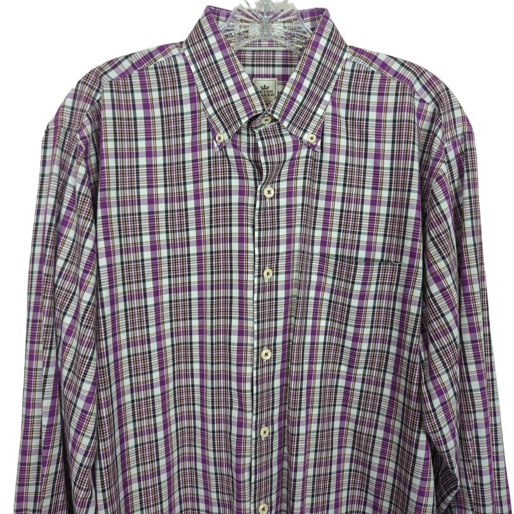 Peter Millar long sleeve button down plaid lavender cotton shirt size L - Picture 3 of 12